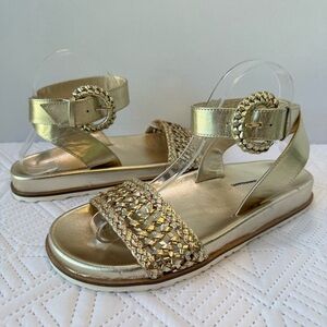 Anthropologie Woven Sandals In Gold Size 39